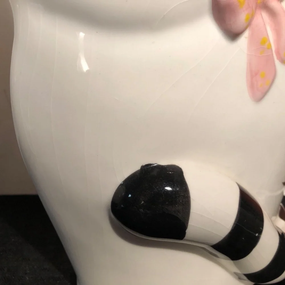 Big ! Set of 2 Vintage Cat 🐈 Figures black & white ceramic Super Cute